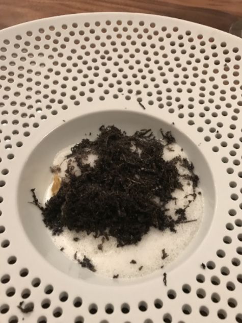 Black truffle is grated as we watch over a porridge of Koshihikari rice in a handsome perforated bowl.
